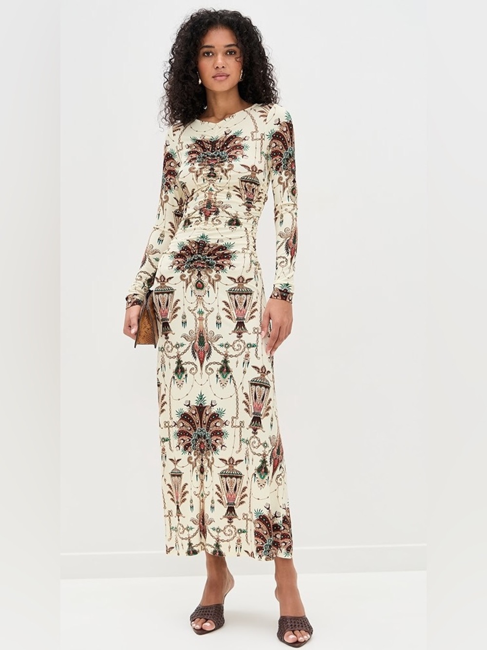 Commense Cream Long-Sleeve Maxi Dress with Ornate Floral Print